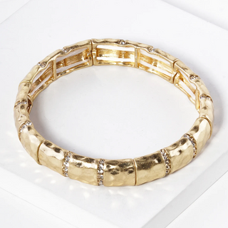 M11-Pave Crystal Hammered Metal Stretch Bracelet (available in gold, silver,  worn gold & worn silver) - Thumbnail 3