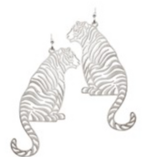 C90- Rhodium Tiger Body Filigree Earrings  