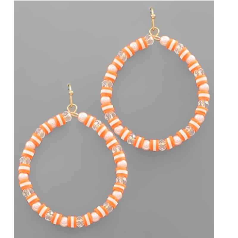 T161- 2” Orange & White Glass Round Earrings- Main Image