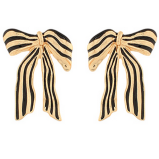 Y37- Striped Ribbon Enamel Earrings(available in Black, White, Pink & blue)