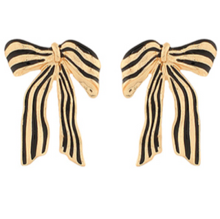 Y37- Striped Ribbon Enamel Earrings(available in Black, White, Pink & blue) Main Image