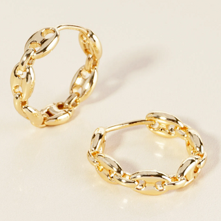 H2- 14K Gold Dipped 18mm Coffee Bean Chain Huggie Hoop Earrings