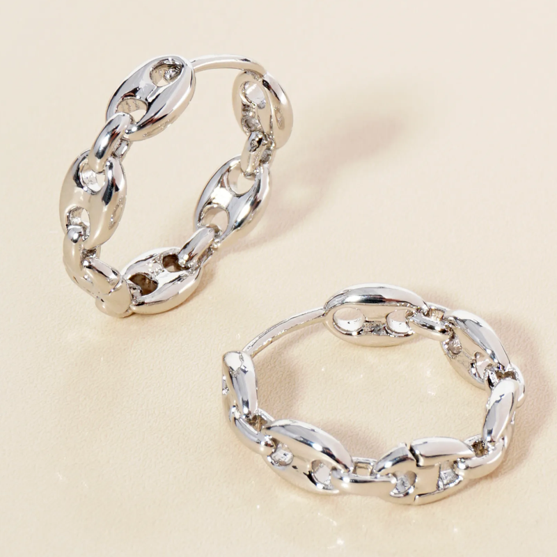 H2- 14K Gold Dipped 18mm Coffee Bean Chain Huggie Hoop Earrings - Thumbnail (Preview) 2