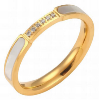 R6- INLAY CZ 18K GOLD-PLATED STAINLESS-STEEL RING