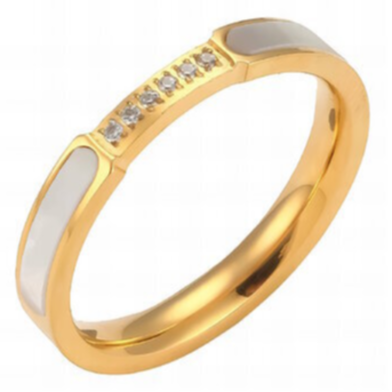 R6- INLAY CZ 18K GOLD-PLATED STAINLESS-STEEL RING Main Image