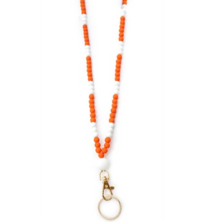 T76- orange & white beaded ID tag