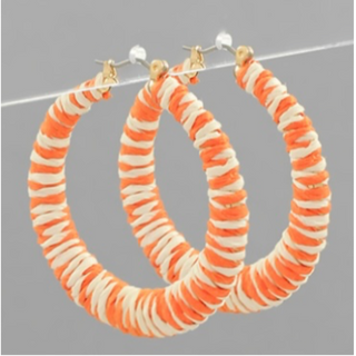 T15- orange & White raffia wrapped hoops 1 7/8”