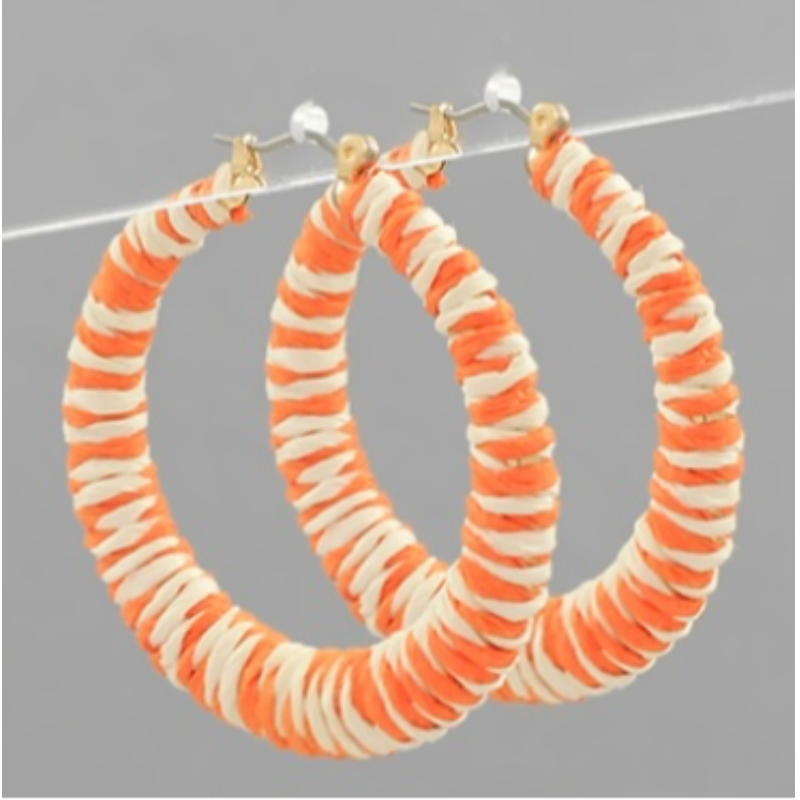 T15- orange & White raffia wrapped hoops 1 7/8” Main Image