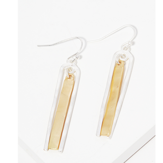 Y18-Two tone hammered metal drop earrings