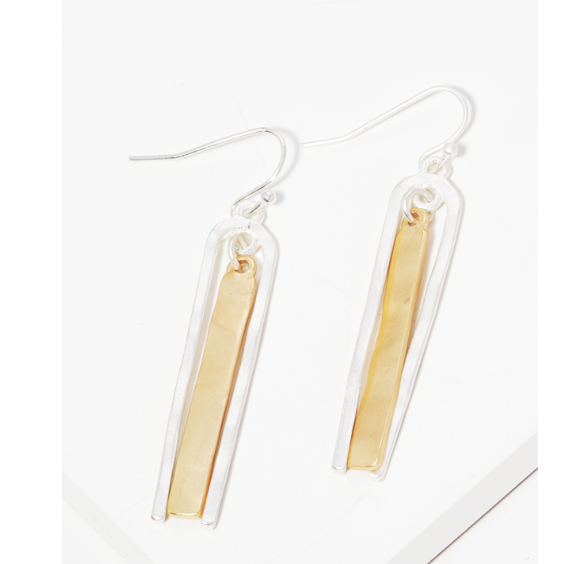 Y18-Two tone hammered metal drop earrings Main Image