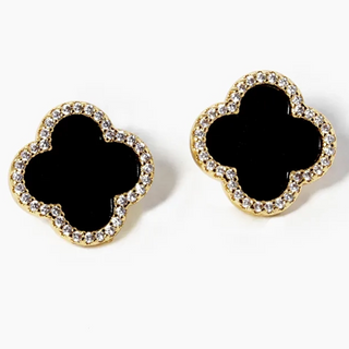 Q18- 18K Gold Dipped Micro Pave Set Cubic Zirconia 15mm Semi-Precious Quatrefoil 925 Sterling Silver Post Stud Earrings - Thumbnail 3