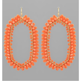 T89- 2.25” Orange Beads Glass Hexagon Earrings