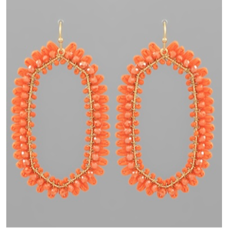 T89- 2.25” Orange Beads Glass Hexagon Earrings Main Image