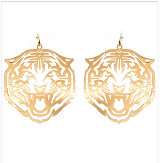 C91- Gold Filigree Tiger Head Earrings