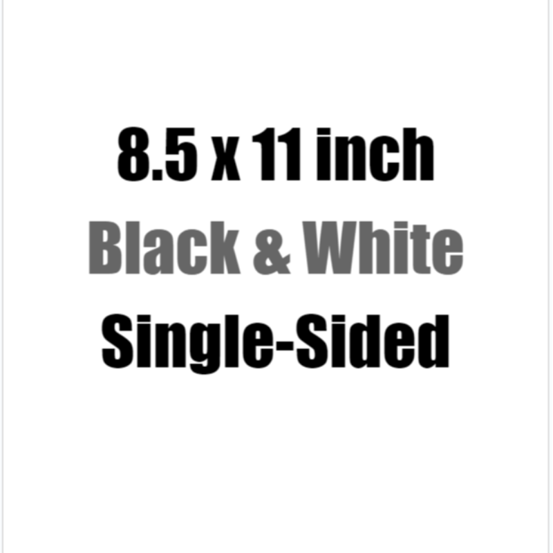 8.5 x 11 B&W Copy Standard Paper, Single-Sided