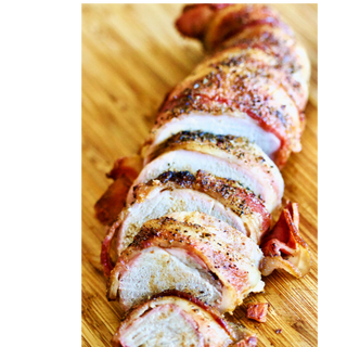 Bacon Wrapped Pork Loins with Potato Gratin 