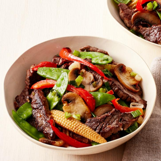 BEEF STIR FRY over CAULIFLOWER RICE or COUSCOUS