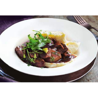 Beef Bourguignon over parshnip and cauliflower puree