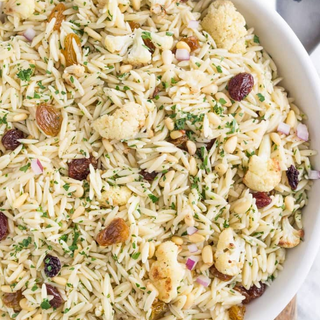 Orzo Salad with Roasted Cauliflower, Pine Nuts, and Parsley