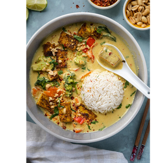 Vegan Thai Ginger Curry with Creamy Coconut Veggies, Peanuts & Lime Rice