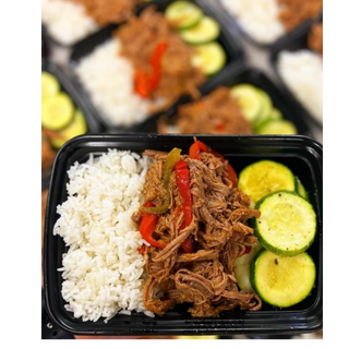 Shredded Beef over White Rice and zucchini 