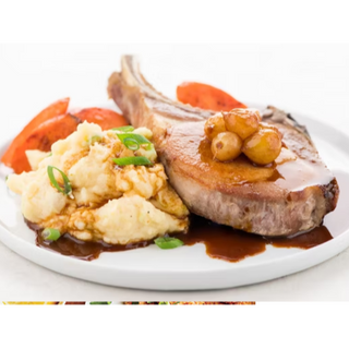 Rosemary Demi-Glace Pork Chops with Mashed Potatoes & Roasted Carrots
