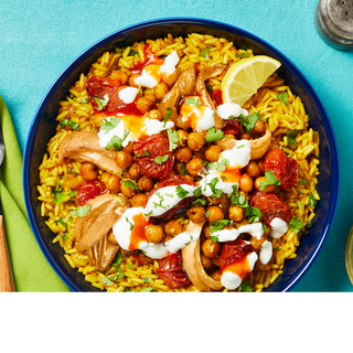 chicken  Turkish-Spiced Chickpea Bowls with Pistachio Basmati Rice & Lemon-Herb Hummus Sauce