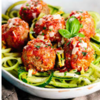 Protein Turkey Meatball Bolognese over zucchini noodles 