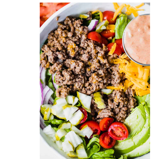 High protein Burger in a bowl 