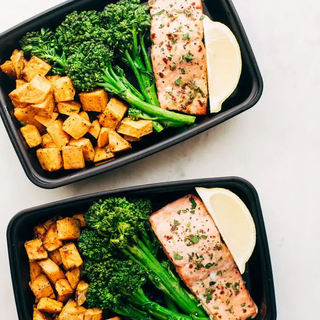 Lemon Roasted Salmon With Sweet Potatoes & Broccolini