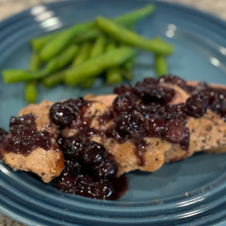 Roast Pork Tenderloin with Blueberry Sauce & Green Beans