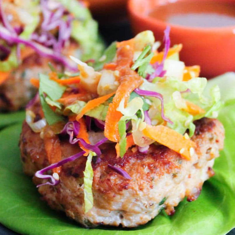 Chinese Chicken Patties with Slaw & Blistered Green Beans