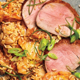 Korean BBQ Pork Tenderloin with Kimchi Rice & Baby Bok Choy 