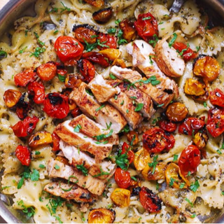 Chicken Pesto Pasta with Roasted Cherry Tomatoes