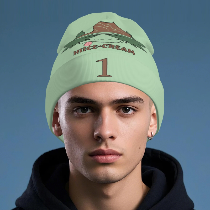 Printed Long Beanie - Mint - Chocolate