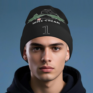 Printed Long Beanie - Black - Blackout White