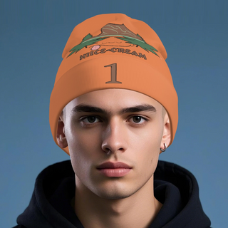 Printed Long Beanie - Orange - Chocolate