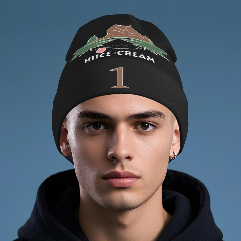 Printed Long Beanie - Black - Chocolate White