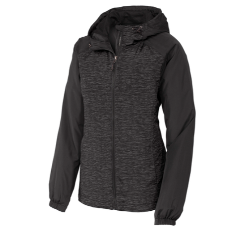 Sport-Tek® Ladies Heather Colorblock Raglan Hooded Wind Jacket - Black
