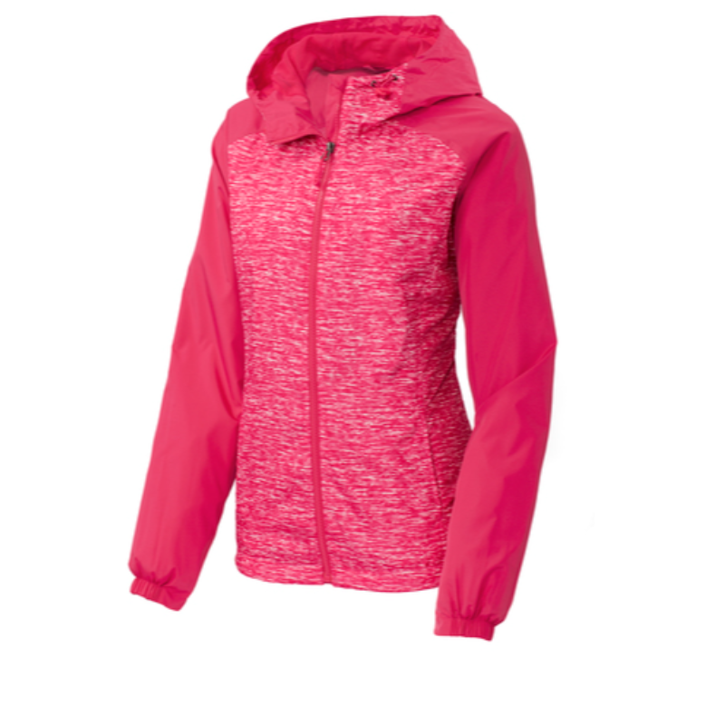 Sport-Tek® Ladies Heather Colorblock Raglan Hooded Wind Jacket - Pink Raspberry