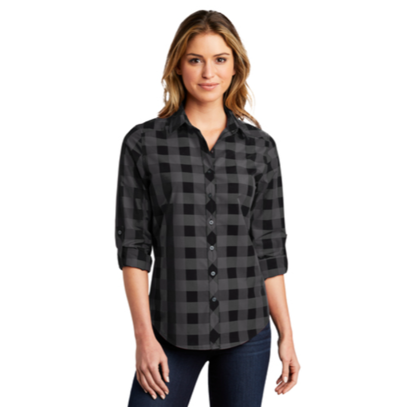 Port Authority® Ladies Everyday Plaid Shirt - Black