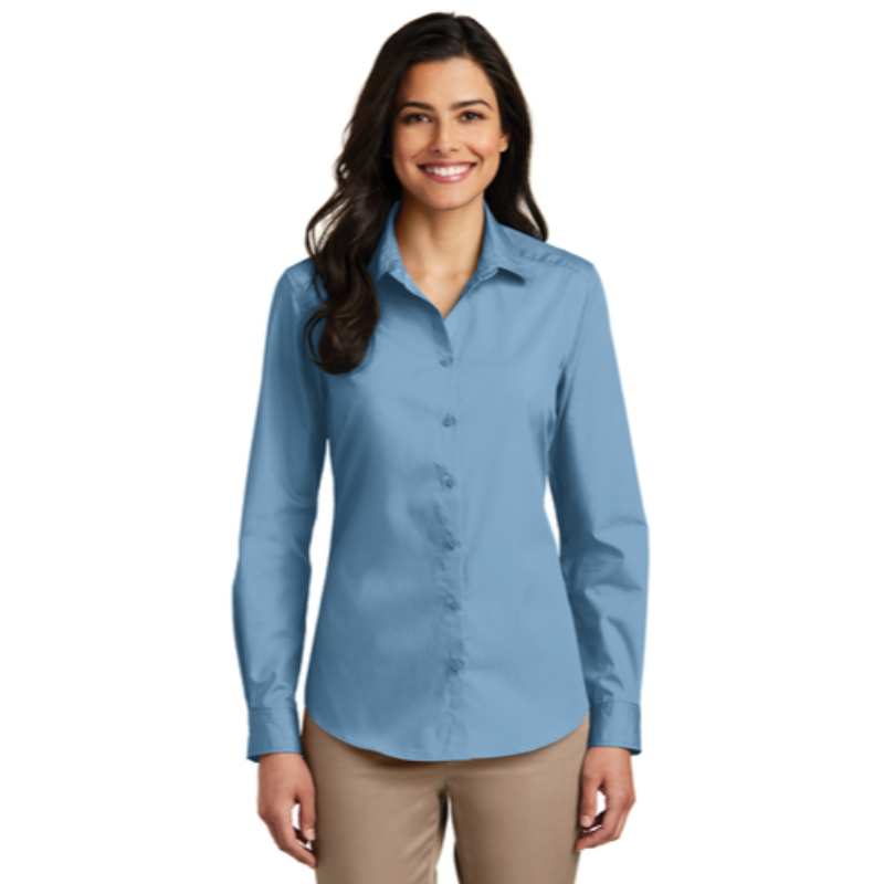 Port Authority® Ladies Long Sleeve Carefree Poplin Shirt - Carolina Blue