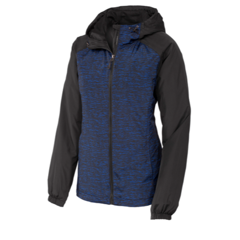 Sport-Tek® Ladies Heather Colorblock Raglan Hooded Wind Jacket - True Royal