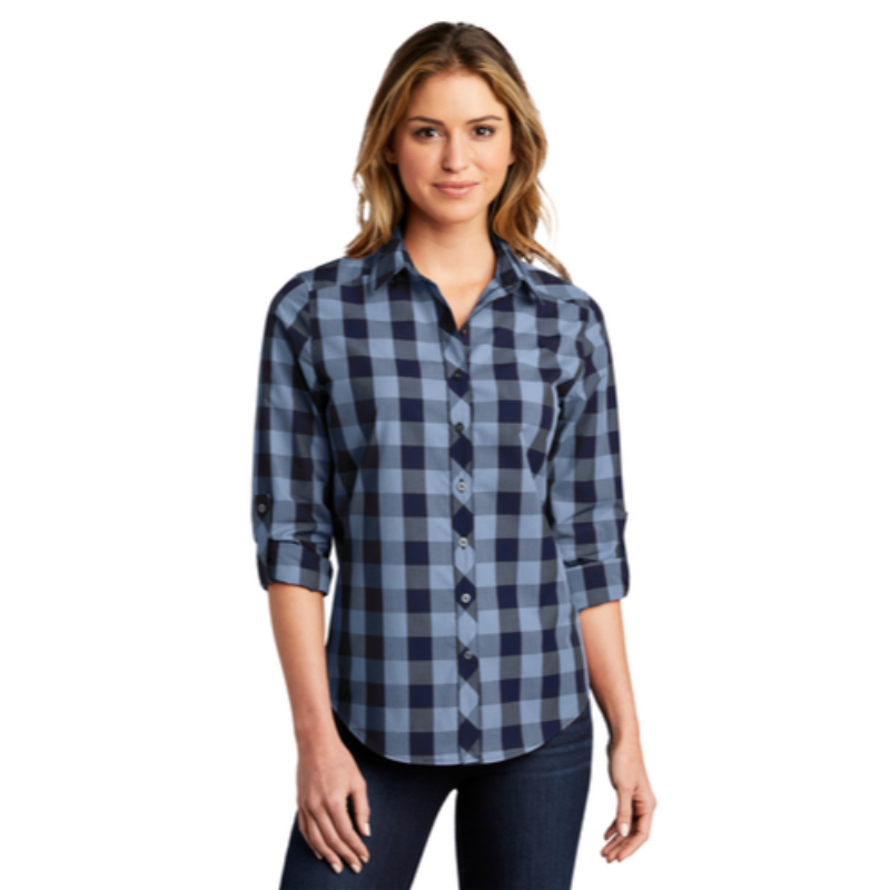 Port Authority® Ladies Everyday Plaid Shirt - True Navy