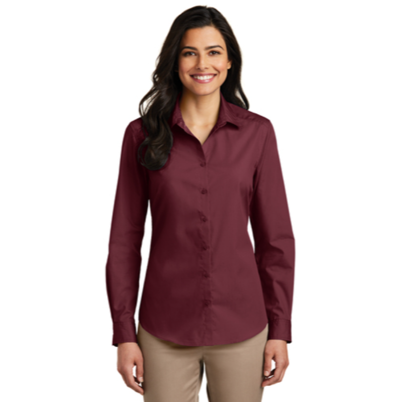 Port Authority® Ladies Long Sleeve Carefree Poplin Shirt - Burgundy