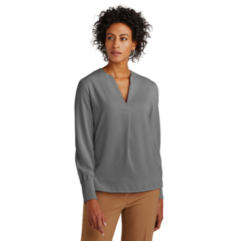 Brooks Brothers® Women’s Open-Neck Satin Blouse - Shadow Grey