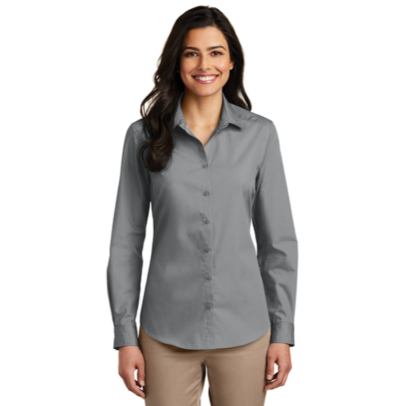 Port Authority® Ladies Long Sleeve Carefree Poplin Shirt - Gusty Grey