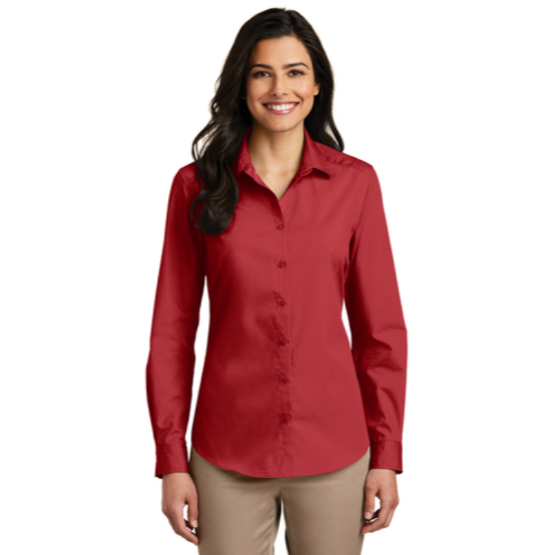 Port Authority® Ladies Long Sleeve Carefree Poplin Shirt - Rich Red