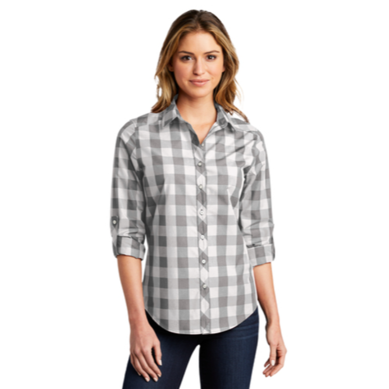 Port Authority® Ladies Everyday Plaid Shirt - Shadow Grey