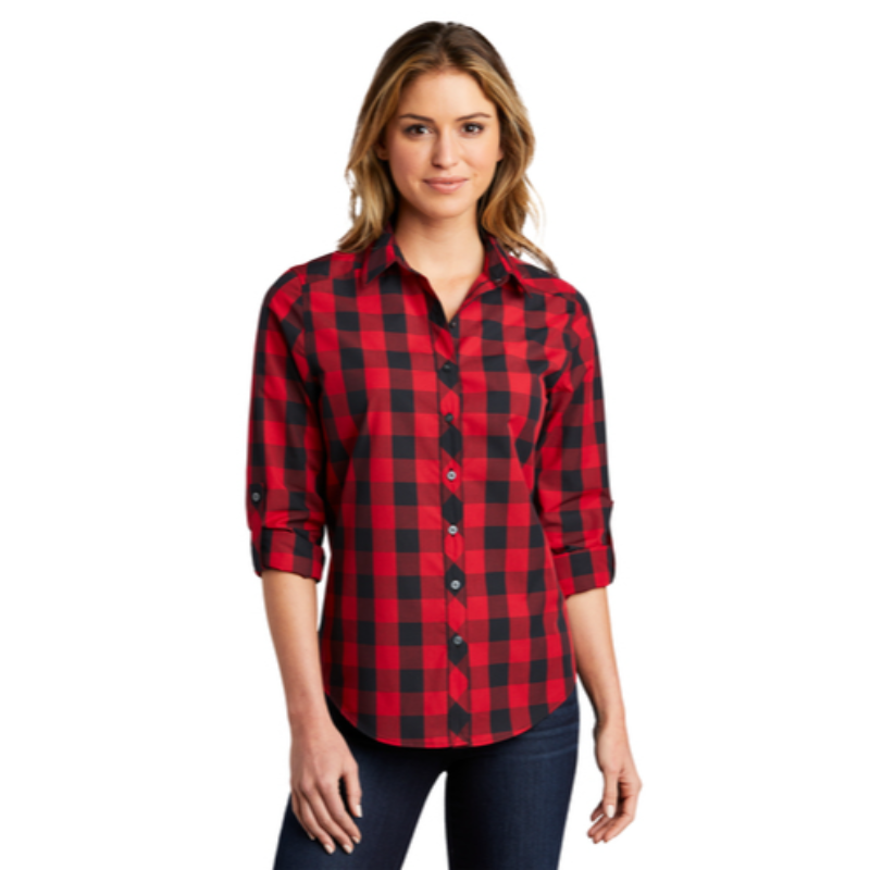 Port Authority® Ladies Everyday Plaid Shirt - Rich Red
